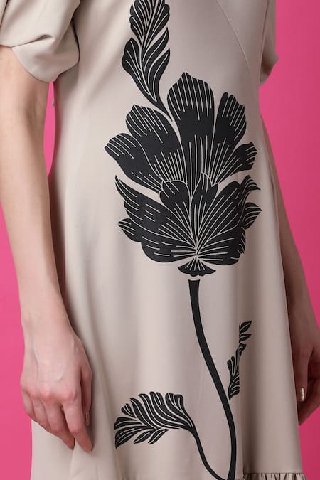 Buy Manish Nagdeo Beige Crepe Floral Print Ruffle Dress For Kids Online at Aza Fashions Buy_Manish Nagdeo_Beige Crepe Floral Print Ruffle Dress For Kids_Online_at_Aza_Fashions