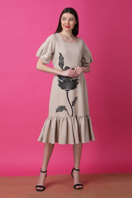 Shop Manish Nagdeo Beige Crepe Floral Print Ruffle Dress For Kids Online at Aza Fashions Shop_Manish Nagdeo_Beige Crepe Floral Print Ruffle Dress For Kids_Online_at_Aza_Fashions