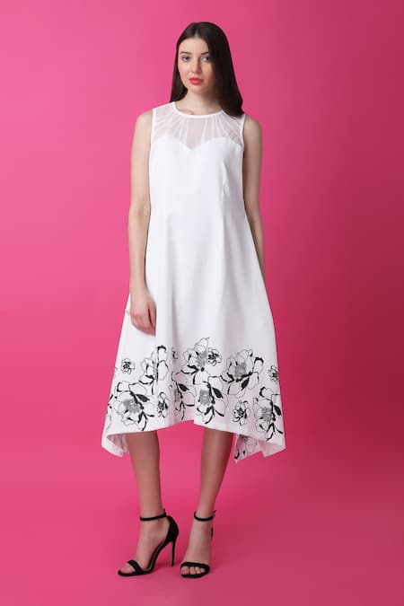 Shop Manish Nagdeo White Crepe Floral Print Asymmetric Dress For Kids Online at Aza Fashions Shop_Manish Nagdeo_White Crepe Floral Print Asymmetric Dress For Kids_Online_at_Aza_Fashions