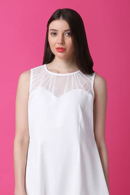 Manish Nagdeo White Crepe Floral Print Asymmetric Dress For Kids at Aza Fashions Manish Nagdeo_White Crepe Floral Print Asymmetric Dress For Kids_at_Aza_Fashions