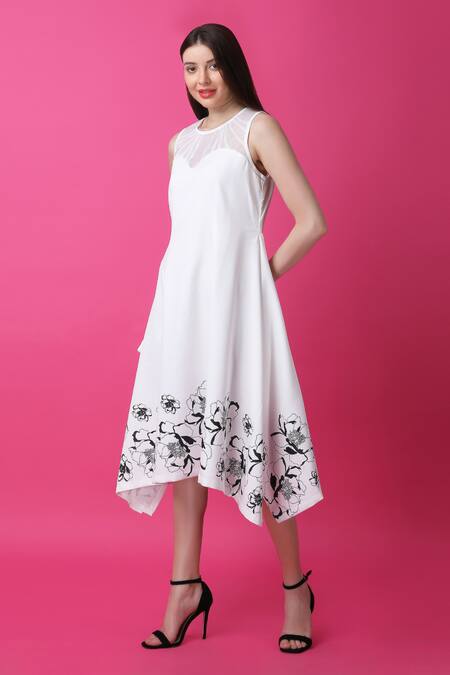 Buy Manish Nagdeo White Crepe Floral Print Asymmetric Dress For Kids Buy_Manish Nagdeo_White Crepe Floral Print Asymmetric Dress For Kids