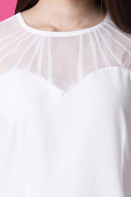 Shop Manish Nagdeo White Crepe Floral Print Asymmetric Dress For Kids Shop_Manish Nagdeo_White Crepe Floral Print Asymmetric Dress For Kids