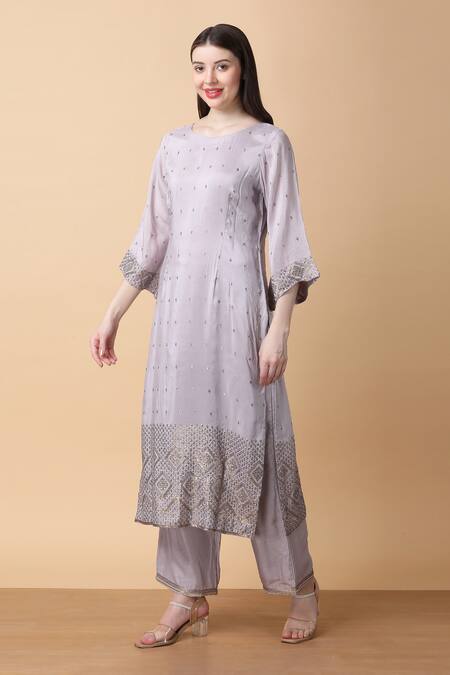 Buy Manish Nagdeo Purple Silk, Organza Sequins Lilac Embroidered Kurta Set For Kids Buy_Manish Nagdeo_Purple Silk, Organza Sequins Lilac Embroidered Kurta Set For Kids