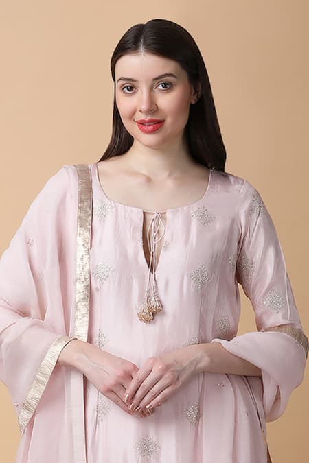 Manish Nagdeo Pink Organza, Silk Gota Patti, Sequins Embroidered Kurta And Palazzo Set For Kids Online at Aza Fashions Manish Nagdeo_Pink Organza, Silk Gota Patti, Sequins Embroidered Kurta And Palazzo Set For Kids_Online_at_Aza_Fashions