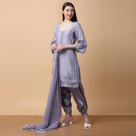 Manish Nagdeo Purple Bamboo, Muslin, Crepe, Georgette Embroidery Floral Kurta And Dhoti Set For Kids Online at Aza Fashions Manish Nagdeo_Purple Bamboo, Muslin, Crepe, Georgette Embroidery Floral Kurta And Dhoti Set For Kids_Online_at_Aza_Fashions