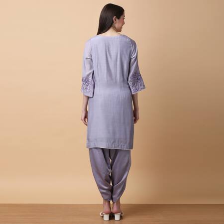 Manish Nagdeo Purple Bamboo, Muslin, Crepe, Georgette Embroidery Floral Kurta And Dhoti Set For Kids at Aza Fashions Manish Nagdeo_Purple Bamboo, Muslin, Crepe, Georgette Embroidery Floral Kurta And Dhoti Set For Kids_at_Aza_Fashions