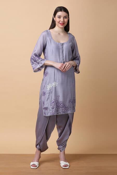 Buy Manish Nagdeo Purple Bamboo, Muslin, Crepe, Georgette Embroidery Floral Kurta And Dhoti Set For Kids Buy_Manish Nagdeo_Purple Bamboo, Muslin, Crepe, Georgette Embroidery Floral Kurta And Dhoti Set For Kids
