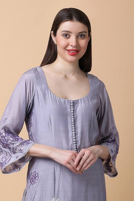 Shop Manish Nagdeo Purple Bamboo, Muslin, Crepe, Georgette Embroidery Floral Kurta And Dhoti Set For Kids Shop_Manish Nagdeo_Purple Bamboo, Muslin, Crepe, Georgette Embroidery Floral Kurta And Dhoti Set For Kids