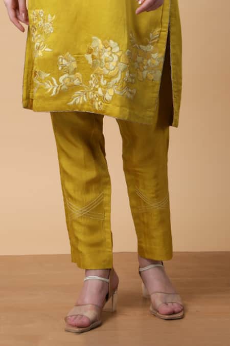 Manish Nagdeo Yellow Linen, Silk, Chiffon Embroidery Floral Dori Kurta And Pant Set For Kids at Aza Fashions Manish Nagdeo_Yellow Linen, Silk, Chiffon Embroidery Floral Dori Kurta And Pant Set For Kids_at_Aza_Fashions
