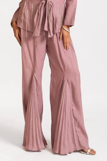 Shop_Rivi_Purple Hemp Tassels, Embroidery Luxe And Lush Hand Collar Blazer With Pant _Online_at_Aza_Fashions