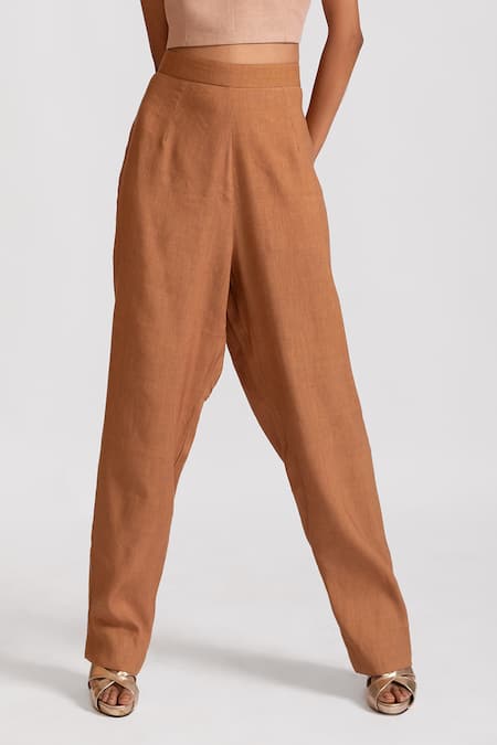 Shop_Rivi_Beige Bamboo, Hemp Cut Work Asymmetric Rebel Reign Detailed Top With Pant _Online_at_Aza_Fashions