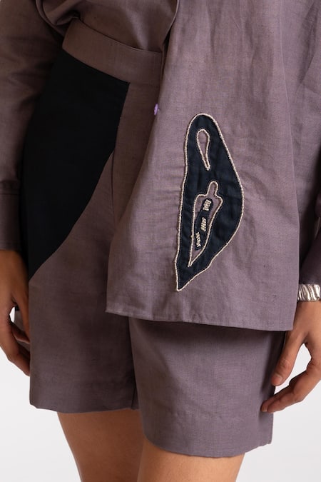Buy_Rivi_Purple Hemp, Cotton Beads, Star Dust Hand Embroidered Shirt With Shorts _Online_at_Aza_Fashions