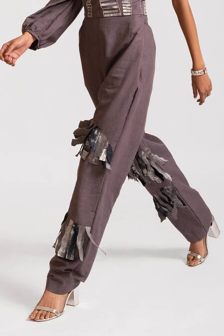 Buy_Rivi_Purple Hemp, Cotton Beads, Twilight Shimmer Asymmetric Shoulder Top With Pant _Online_at_Aza_Fashions