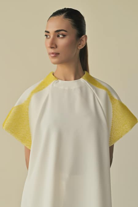 Shop_Somya Goyal_White Microfibre Faille- 95% Contoured Sleeve Shirt And Stella Flared Trouser Set_Online_at_Aza_Fashions