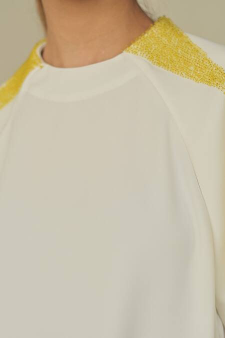 Somya Goyal_White Microfibre Faille- 95% Contoured Sleeve Shirt And Stella Flared Trouser Set_at_Aza_Fashions