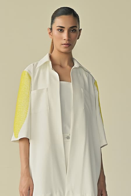 Somya Goyal_White Microfibre Faille- 95% Sleeve Shirt And Straight-fit Trouser Set_Online_at_Aza_Fashions