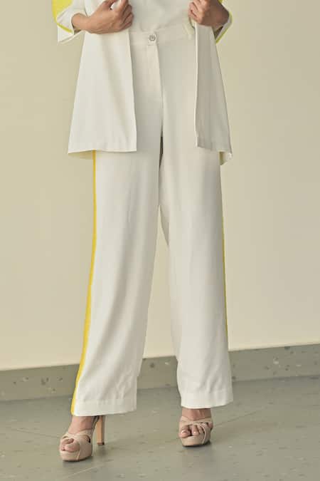 Buy_Somya Goyal_White Microfibre Faille- 95% Sleeve Shirt And Straight-fit Trouser Set