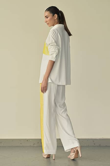Shop_Somya Goyal_White Spandex, Microfiber, Polyester Crystals, Embroidery Shirt And Trouser Set_at_Aza_Fashions