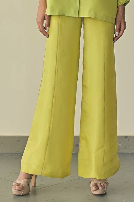 Somya Goyal_Green Suede, Cotton Crystals Collared Embroidered Shirt And Trouser Set_Online_at_Aza_Fashions