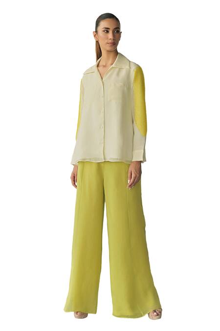 Somya Goyal Green Organza Crystals Night Sky Sleeve Embroidered Shirt And Trouser Set Online at Aza Fashions Somya Goyal_Green Organza Crystals Night Sky Sleeve Embroidered Shirt And Trouser Set_Online_at_Aza_Fashions