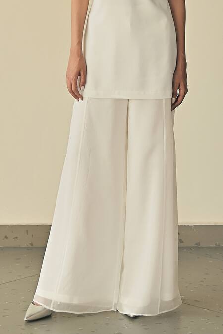 Buy Somya Goyal White Spandex, Microfiber, Upper Panel Embroidered Top And Flared Trouser Set Online at Aza Fashions Buy_Somya Goyal_White Spandex, Microfiber, Upper Panel Embroidered Top And Flared Trouser Set_Online_at_Aza_Fashions