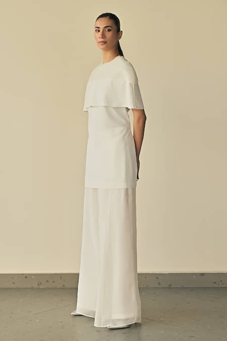 Shop_Somya Goyal_White Spandex, Microfiber, Upper Panel Embroidered Top And Flared Trouser Set_Online_at_Aza_Fashions