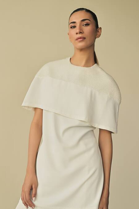 Somya Goyal_White Spandex, Microfiber, Upper Panel Embroidered Top And Flared Trouser Set_at_Aza_Fashions