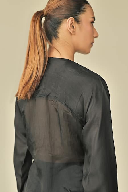 Shop_Somya Goyal_Black 95% Viscose Blend Solid Gradated Plain Bell Bottom Trouser_at_Aza_Fashions