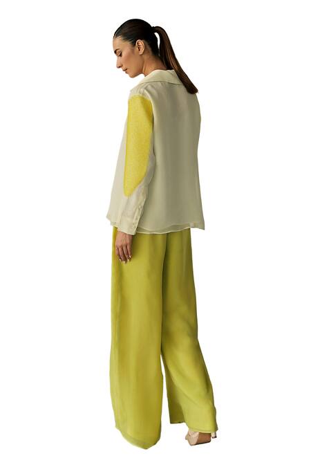 Somya Goyal_Green Super Organza Solid Trouser _at_Aza_Fashions