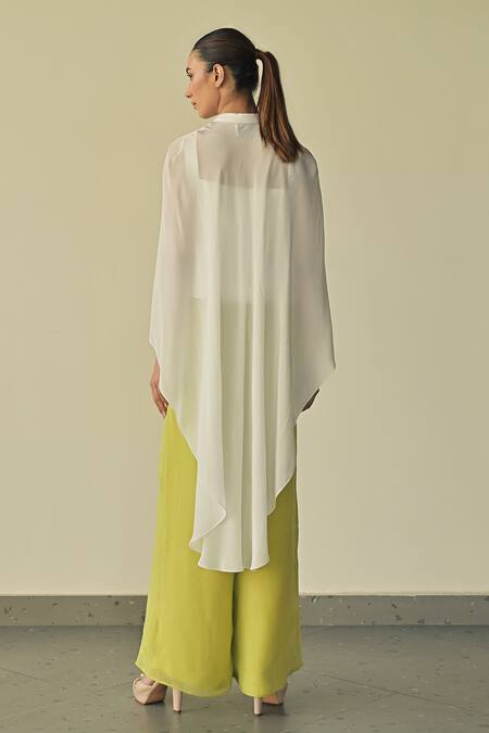 Shop Somya Goyal Green Spandex, Microfiber, Polyester Solid Kaftan Top Flared Trouser Set at Aza Fashions Shop_Somya Goyal_Green Spandex, Microfiber, Polyester Solid Kaftan Top Flared Trouser Set_at_Aza_Fashions