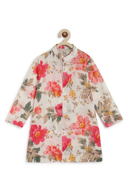 Buy Tiber Taber Cream Cotton Floral Printed Bundi And Kurta Set Online at Aza Fashions Buy_Tiber Taber_Cream Cotton Floral Printed Bundi And Kurta Set _Online_at_Aza_Fashions