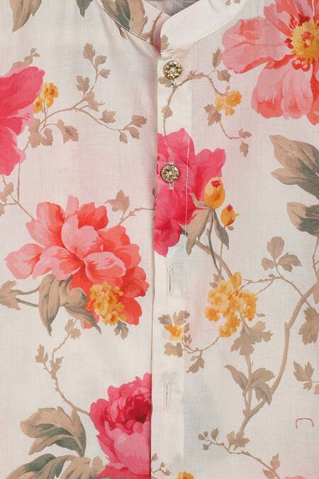 Buy Tiber Taber Cream Cotton Floral Printed Bundi And Kurta Set Buy_Tiber Taber_Cream Cotton Floral Printed Bundi And Kurta Set