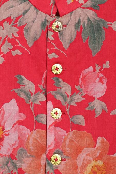 Shop Tiber Taber Cream Cotton Floral Printed Bundi And Kurta Set Shop_Tiber Taber_Cream Cotton Floral Printed Bundi And Kurta Set