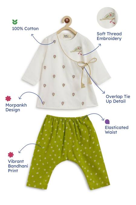 Tiber Taber_White Cotton Embroidery Krishna Magic Kurta Pyjama Set _Online_at_Aza_Fashions