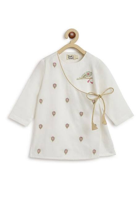 Tiber Taber_White Cotton Embroidery Krishna Magic Kurta Pyjama Set _at_Aza_Fashions