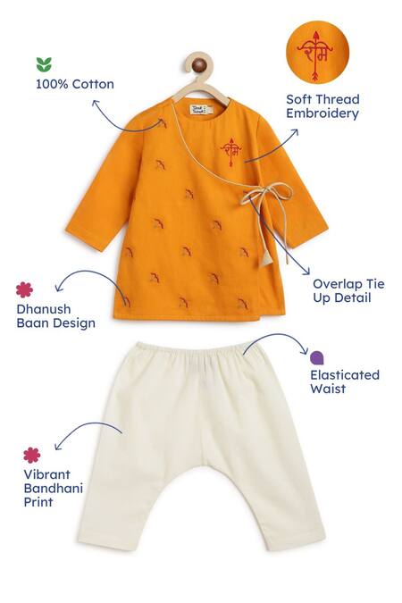 Tiber Taber Yellow Cotton Embroidery Dhanush Baan Kurta Pyjama Set Online at Aza Fashions Tiber Taber_Yellow Cotton Embroidery Dhanush Baan Kurta Pyjama Set _Online_at_Aza_Fashions