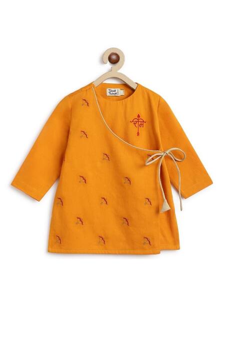 Shop Tiber Taber Yellow Cotton Embroidery Dhanush Baan Kurta Pyjama Set Online at Aza Fashions Shop_Tiber Taber_Yellow Cotton Embroidery Dhanush Baan Kurta Pyjama Set _Online_at_Aza_Fashions