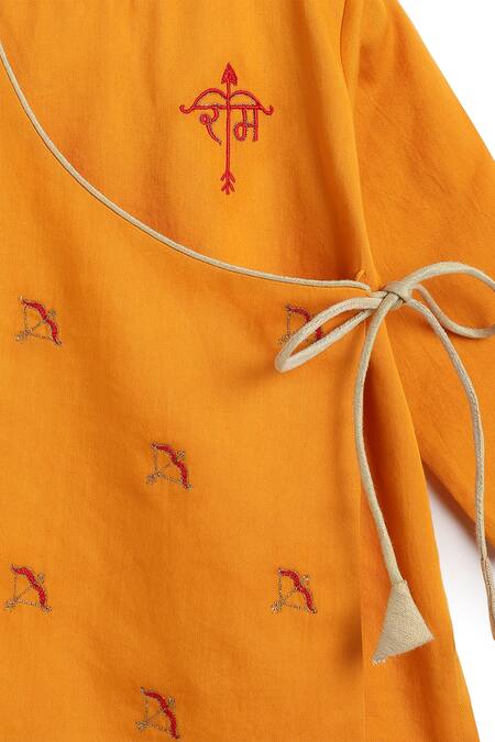 Shop Tiber Taber Yellow Cotton Embroidery Dhanush Baan Kurta Pyjama Set Shop_Tiber Taber_Yellow Cotton Embroidery Dhanush Baan Kurta Pyjama Set