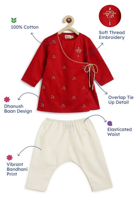 Tiber Taber Red Cotton Embroidery Jai Shri Ram Kurta And Pyjama Set Online at Aza Fashions Tiber Taber_Red Cotton Embroidery Jai Shri Ram Kurta And Pyjama Set _Online_at_Aza_Fashions