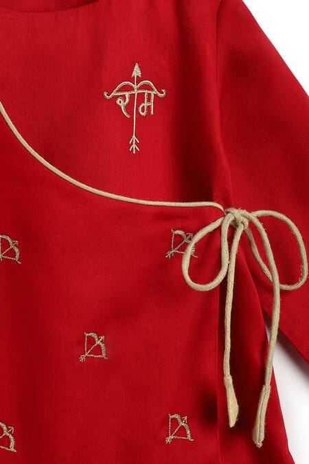 Buy Tiber Taber Red Cotton Embroidery Jai Shri Ram Kurta And Pyjama Set Buy_Tiber Taber_Red Cotton Embroidery Jai Shri Ram Kurta And Pyjama Set