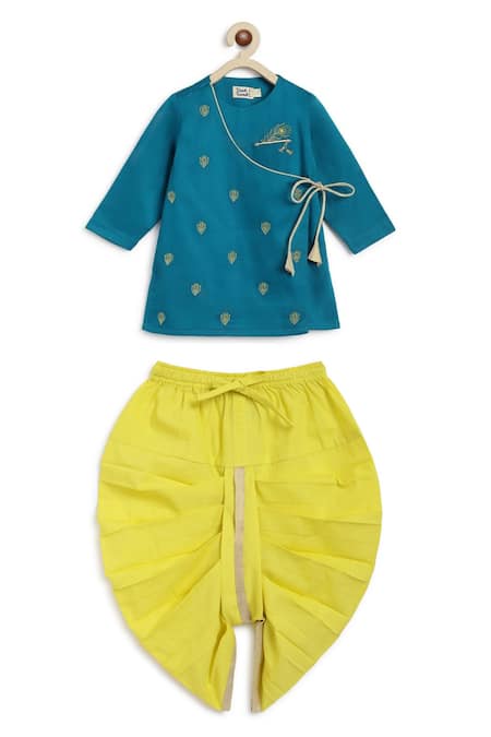 Shop Tiber Taber Blue Cotton Embroidery Divine Flute Kurta And Dhoti Pant Set at Aza Fashions Shop_Tiber Taber_Blue Cotton Embroidery Divine Flute Kurta And Dhoti Pant Set _at_Aza_Fashions