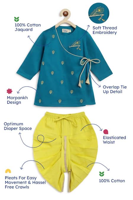 Tiber Taber Blue Cotton Embroidery Divine Flute Kurta And Dhoti Pant Set Online at Aza Fashions Tiber Taber_Blue Cotton Embroidery Divine Flute Kurta And Dhoti Pant Set _Online_at_Aza_Fashions