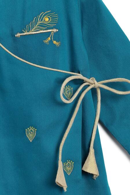 Buy Tiber Taber Blue Cotton Embroidery Divine Flute Kurta And Dhoti Pant Set Buy_Tiber Taber_Blue Cotton Embroidery Divine Flute Kurta And Dhoti Pant Set