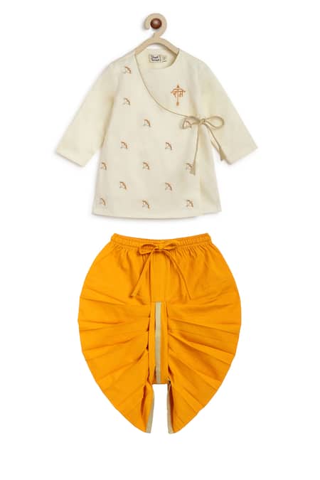 Shop Tiber Taber Cream Cotton Embroidery Divine Bow Kurta And Dhoti Pant Set at Aza Fashions Shop_Tiber Taber_Cream Cotton Embroidery Divine Bow Kurta And Dhoti Pant Set _at_Aza_Fashions