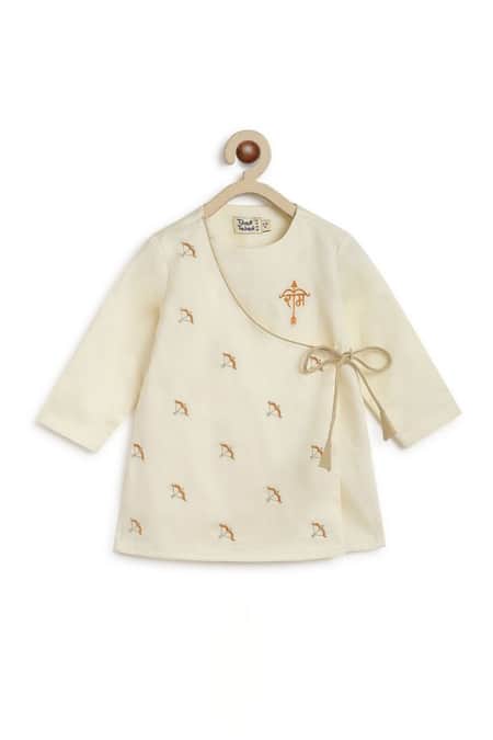 Shop Tiber Taber Cream Cotton Embroidery Divine Bow Kurta And Dhoti Pant Set Online at Aza Fashions Shop_Tiber Taber_Cream Cotton Embroidery Divine Bow Kurta And Dhoti Pant Set _Online_at_Aza_Fashions