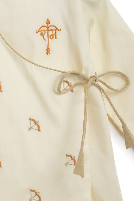 Shop Tiber Taber Cream Cotton Embroidery Divine Bow Kurta And Dhoti Pant Set Shop_Tiber Taber_Cream Cotton Embroidery Divine Bow Kurta And Dhoti Pant Set