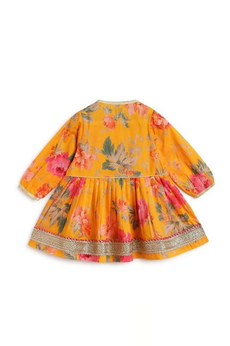 Tiber Taber Yellow Cotton Lace, Embroidery Garden Bloom Anarkali With Salwar at Aza Fashions Tiber Taber_Yellow Cotton Lace, Embroidery Garden Bloom Anarkali With Salwar _at_Aza_Fashions