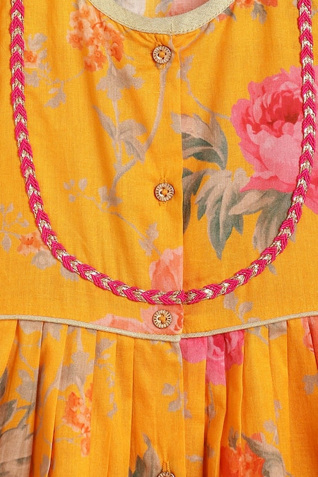 Shop Tiber Taber Yellow Cotton Lace, Embroidery Garden Bloom Anarkali With Salwar Shop_Tiber Taber_Yellow Cotton Lace, Embroidery Garden Bloom Anarkali With Salwar