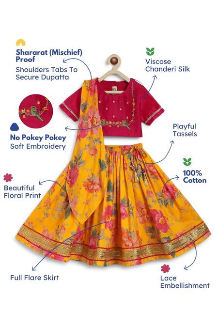 Tiber Taber Yellow Chanderi , Embroidery, Lace Floral Fun Print Lehenga Set Online at Aza Fashions Tiber Taber_Yellow Chanderi , Embroidery, Lace Floral Fun Print Lehenga Set _Online_at_Aza_Fashions
