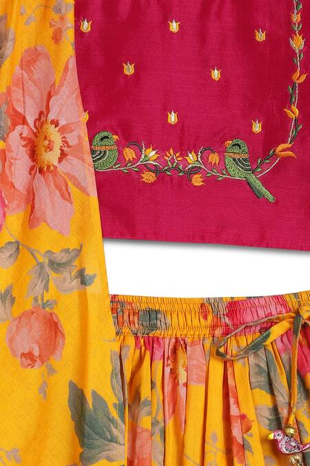 Buy Tiber Taber Yellow Chanderi , Embroidery, Lace Floral Fun Print Lehenga Set Buy_Tiber Taber_Yellow Chanderi , Embroidery, Lace Floral Fun Print Lehenga Set